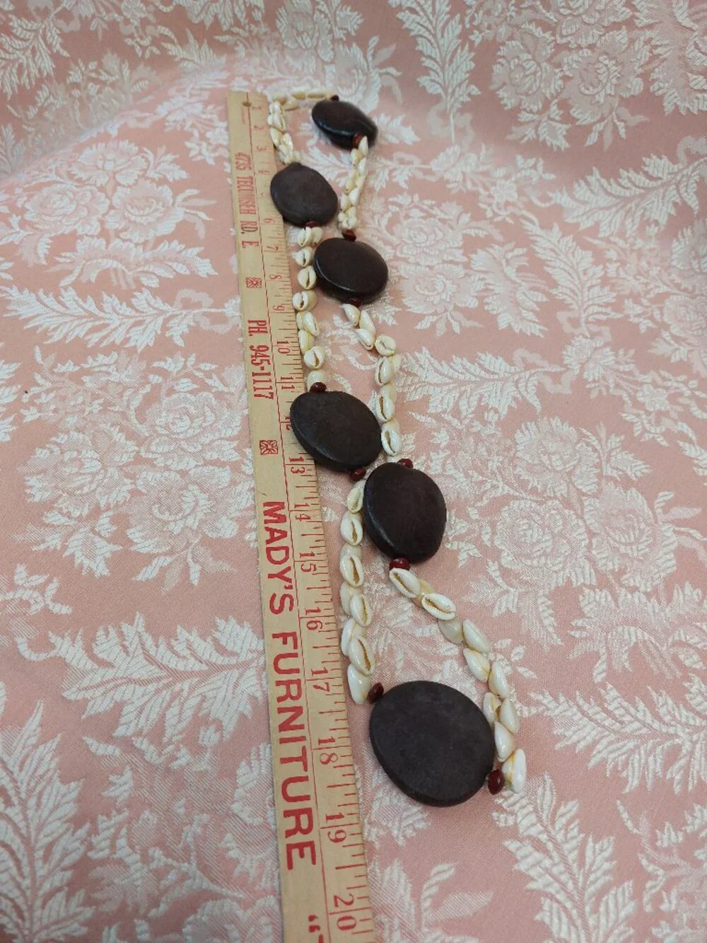Vintage Hawaiian-Style Cowrie Shell Necklace with Large Dark Wood Seed Beads - Picture 3 of 6